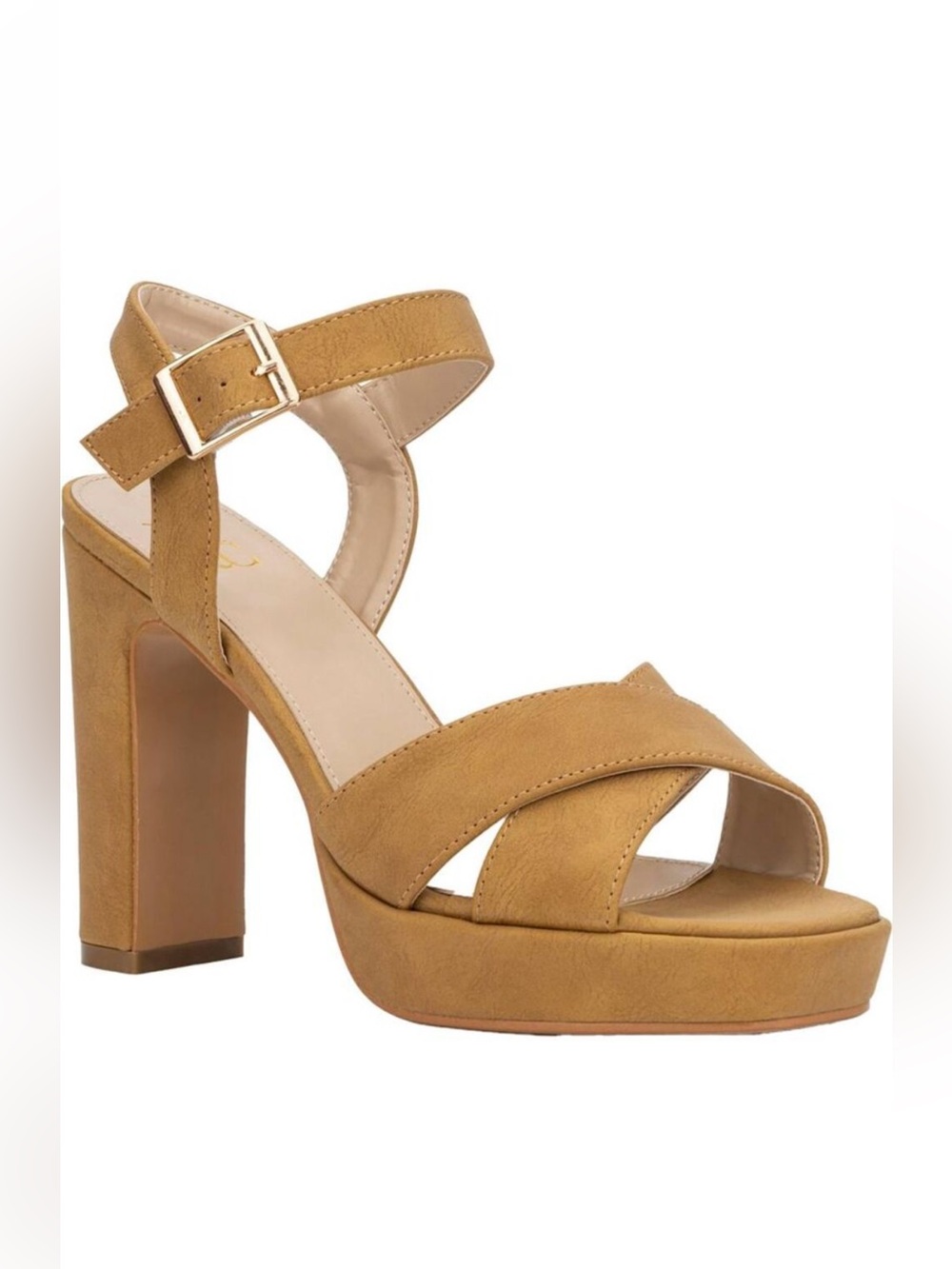 New York & Company Tan Suede Platform Block Heel Sandals